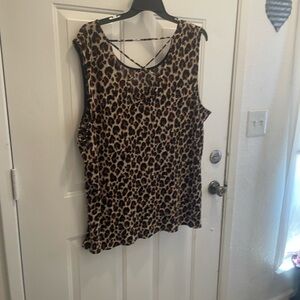 Avenue Leopard Print Tank Top in Brown & Black with Crisscross Back
